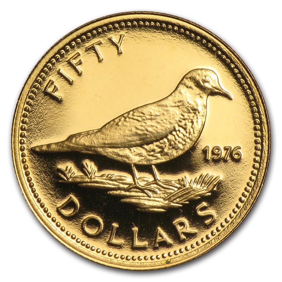 Bahamas Gold 50 Dollars Tobacco Dove BU/Proof (1974-1977)