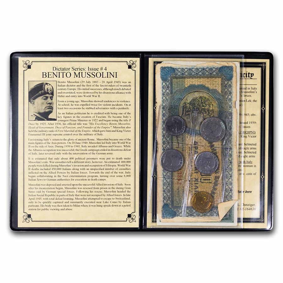 Benito Mussolini 5-Coin & 2-Banknote Set