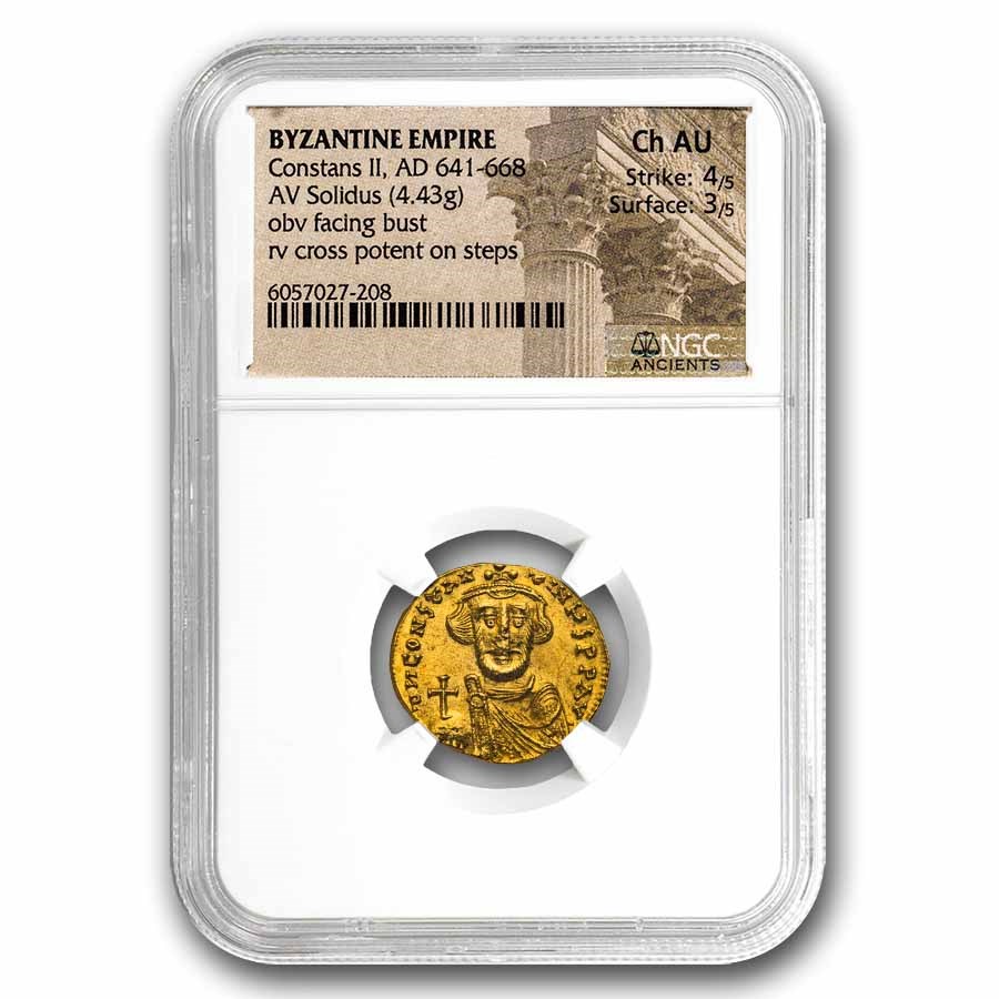 Byzantine AV Gold Solidus Constans II (641-668 AD) CH AU NGC 4/3