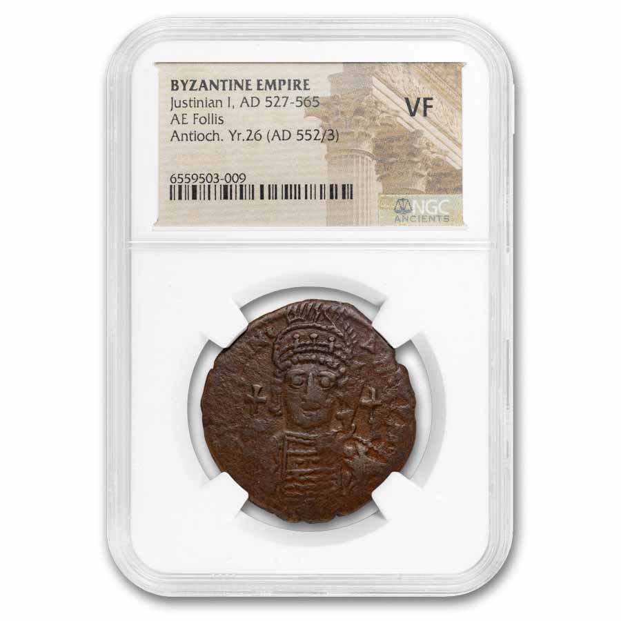 Byzantine Large Follis Justinian I (527-565 AD) VF NGC