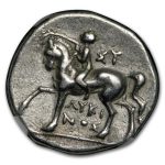Calabria Taras AR Didrachm Taras on Dolphin (281-240 BC)CH VF NGC