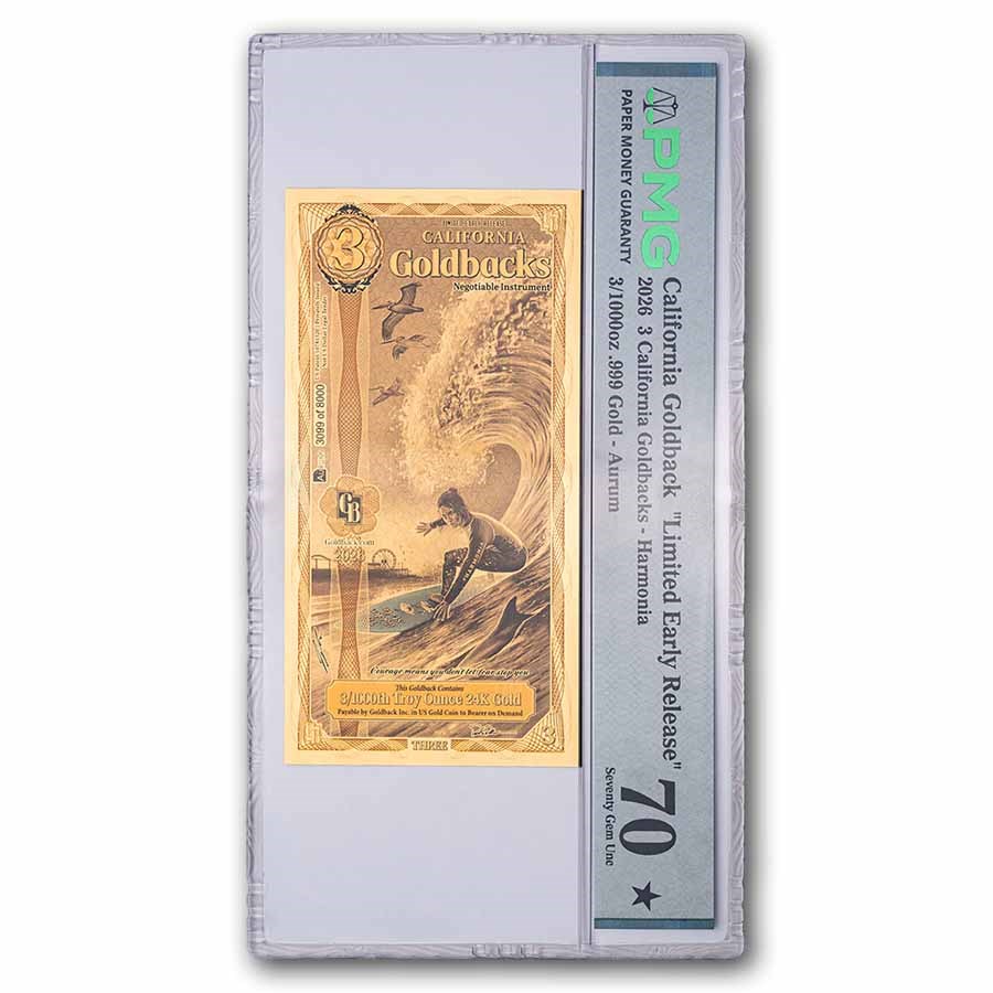 California 3 Goldback 24k Gold PMG 70 Limited Early Release