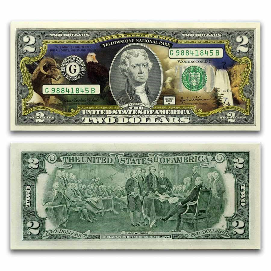 Celebrating America $2 Bill - Yellowstone National Park
