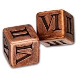 Copper Gaming Dice w/ Leather Bag - Roman Numeral Design