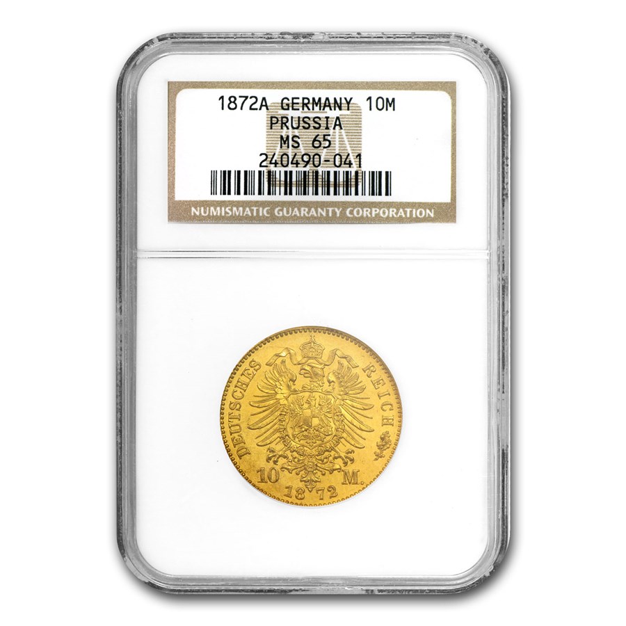 Germany Gold 10 Marks Prussia (1872-1873) MS-65 NGC