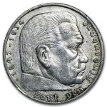 Germany Silver 5 Reichsmark Hindenburg (1935-1936) Avg Circ