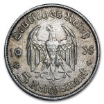Germany Silver 5 Reichsmarks Potsdam (1934-1935) Avg Circ