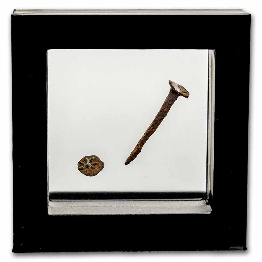 Judea Crucifixion Set Widows Mite & Roman Iron Nail 1st Cent. BC