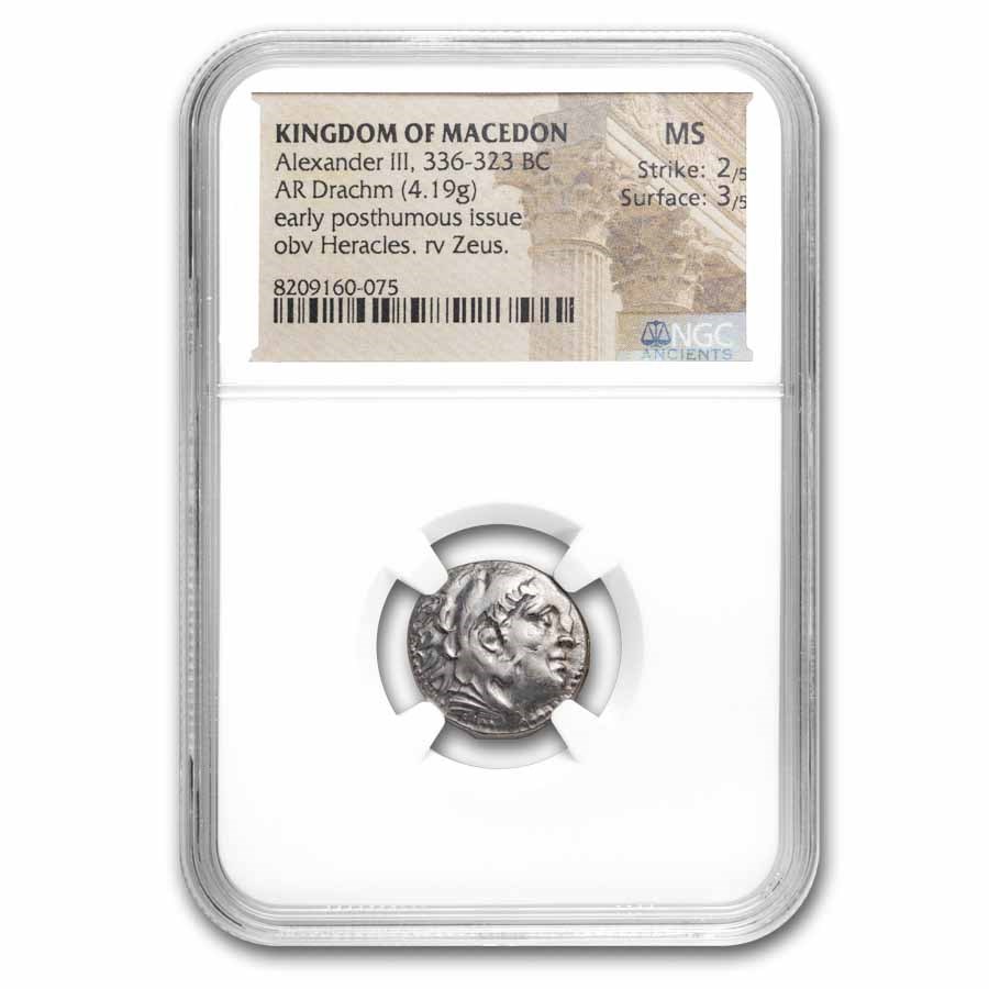 Kingdom of Macedon AR Drachm Alexander III (336-323 BC) MS NGC