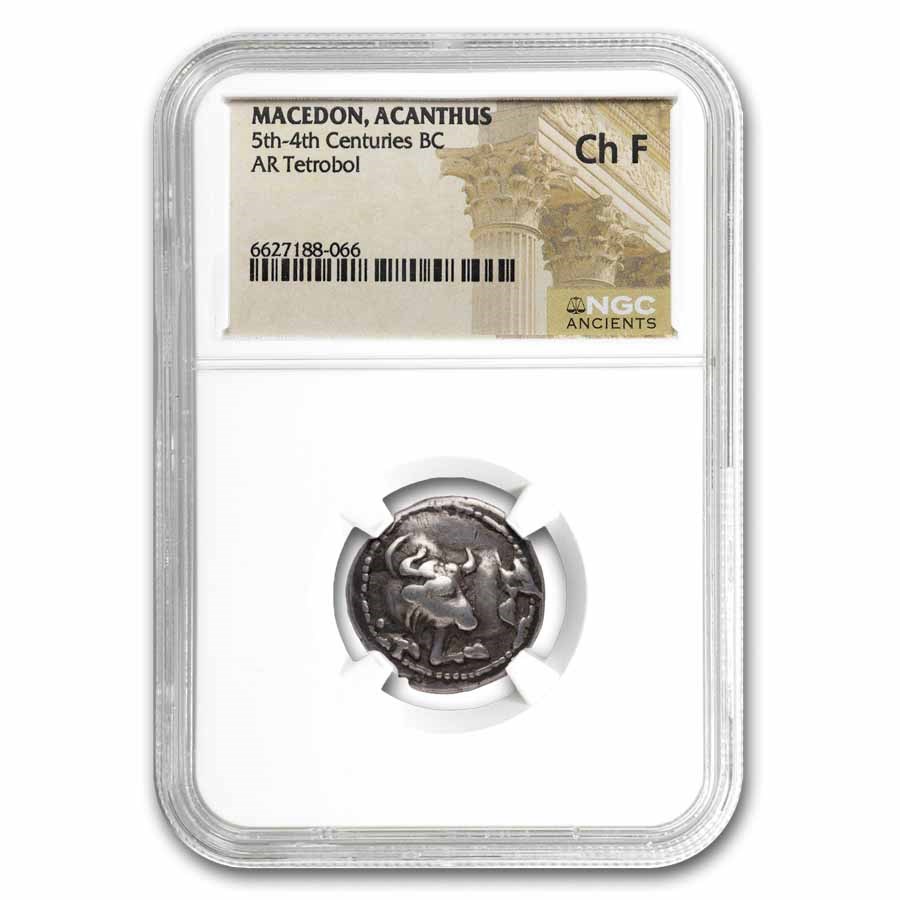 Macedon, Acanthus AR Tetrobol (5th-4th century BC) Ch F NGC