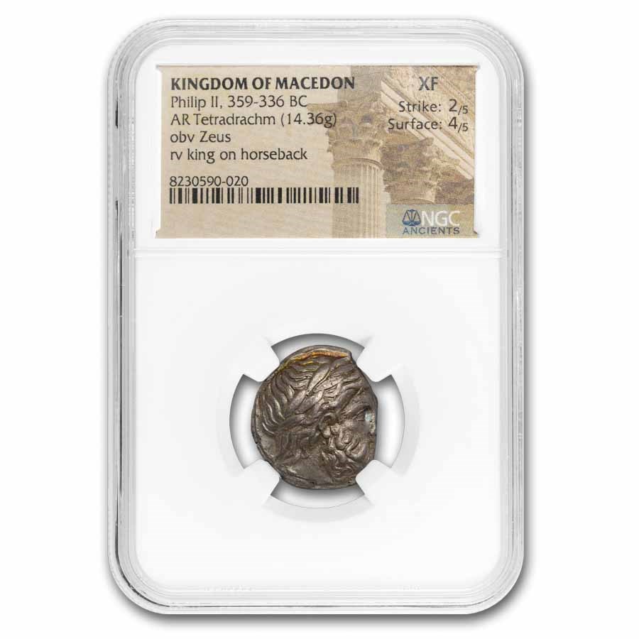 Macedonia Silver AR Tetradrachm Phillip II (359-336 BC) XF NGC