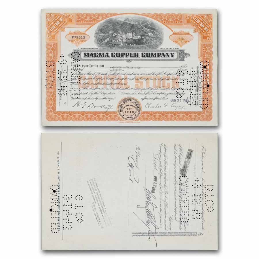 Magma Copper Company Stock Certificate