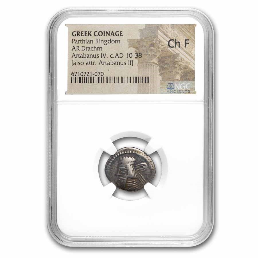 Parthian Empire AR Drachm Artabanus IV (10-38 AD) Ch F NGC