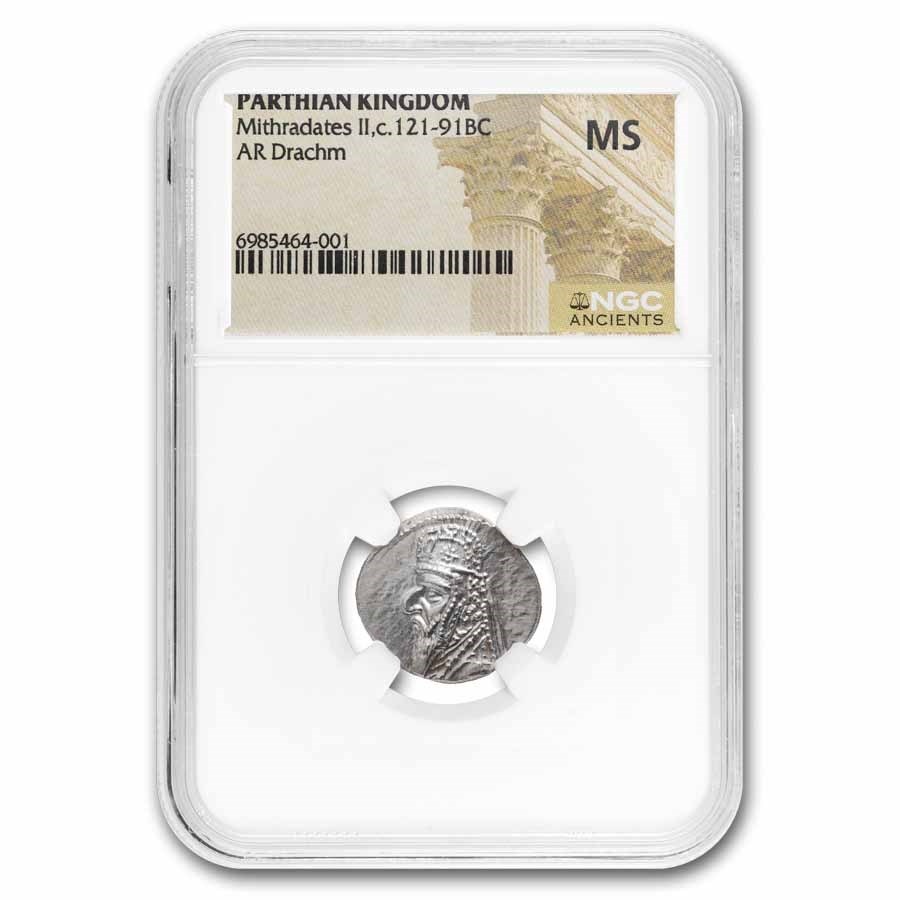 Parthian Empire AR Drachm Mithradates II (121-91 BC) MS NGC