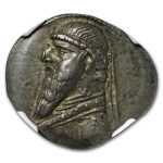 Parthian Empire AR Drachm Mithradates II (121-91 BC) XF NGC