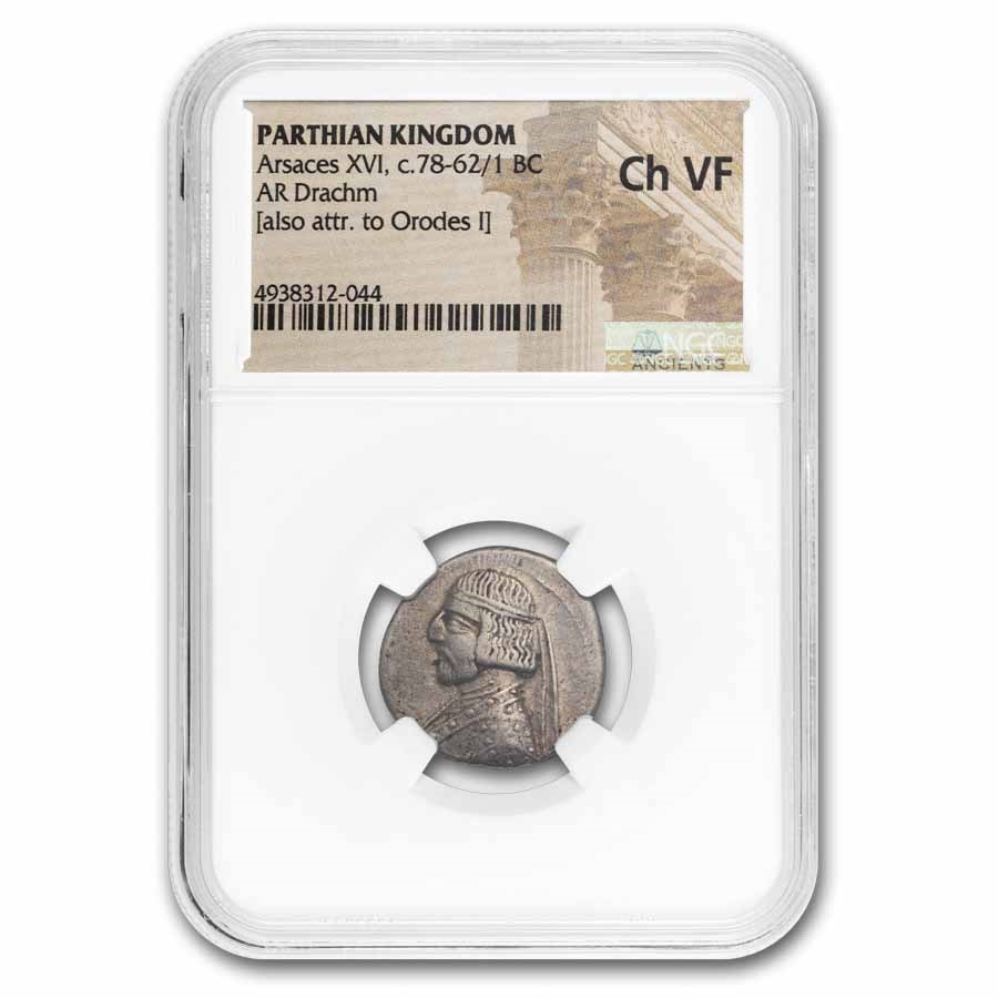 Parthian Empire Silver Drachm Arsaces XVI (78-62/1 BC) Ch VF NGC