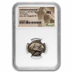 Parthian Empire Silver Drachm Mithradates V (128-147 BC) MS NGC
