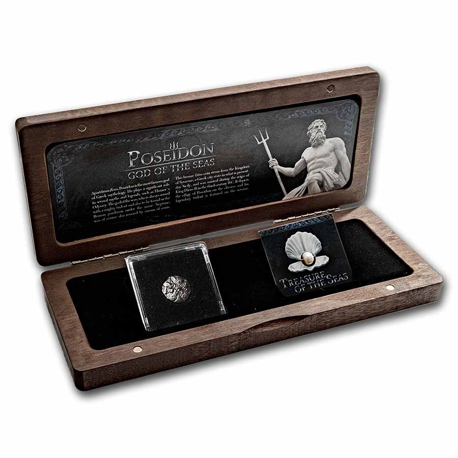 Poseidon God of the Seas Coin and Pearl Set