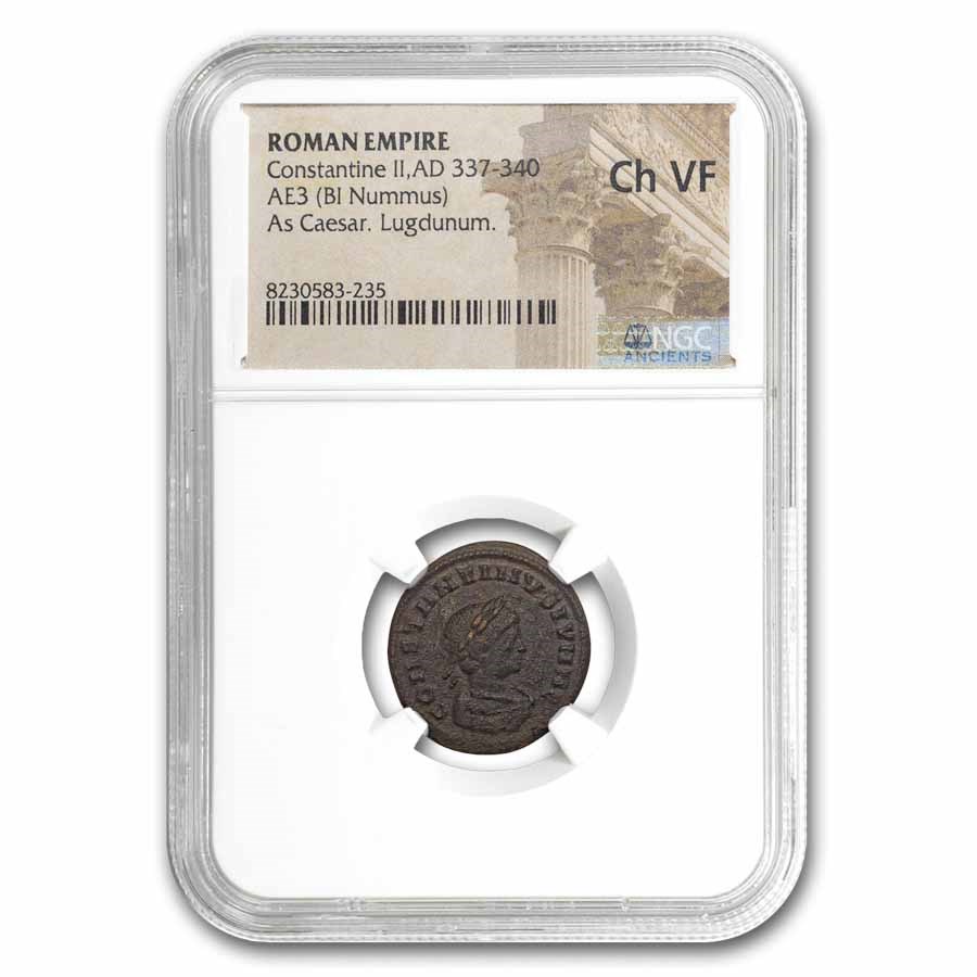 Roman AE3 Bi Nummus Constantine II (337-340 AD) Ch VF NGC