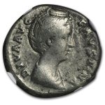 Roman AR Denarius Faustina Sr. (138-140/1 AD) CH Fine NGC