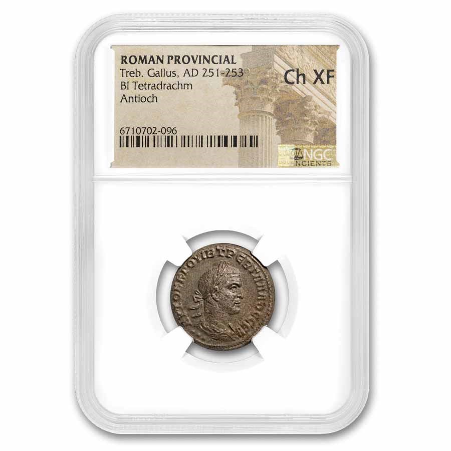 Roman BI Eagle Tetradrachm Treb. Gallus (251-253 AD) Ch XF NGC