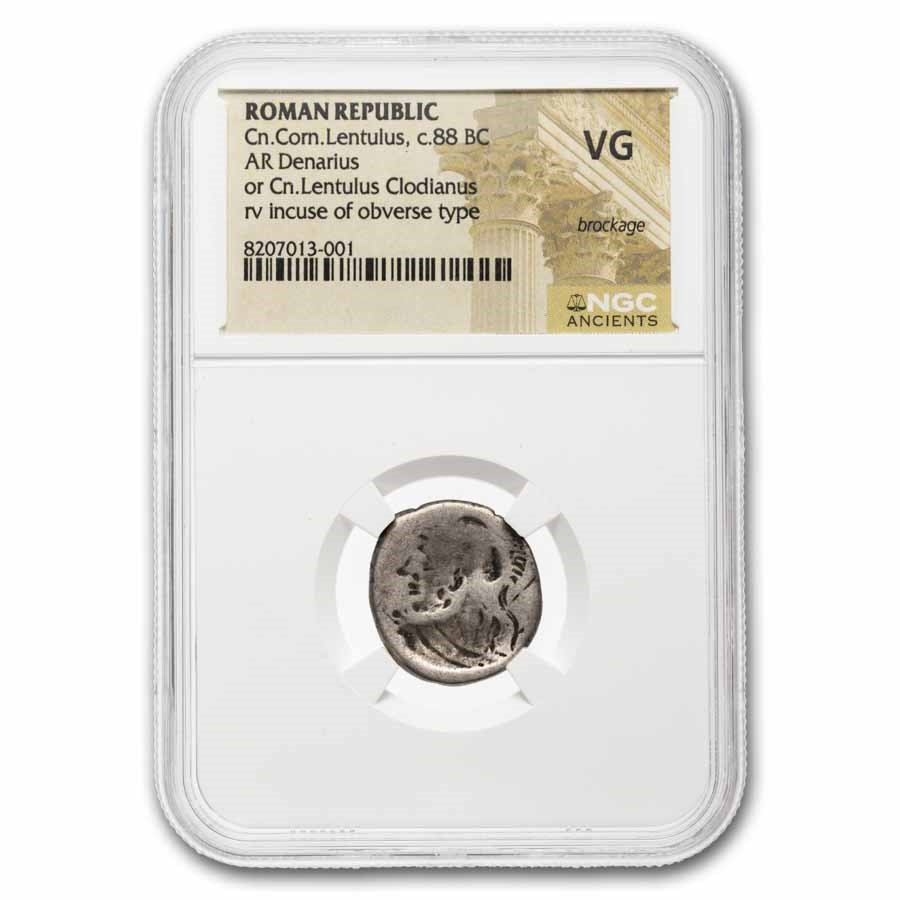 Roman Rep. AR Denarius Lent./Clodianus (88 BC) VG NGC (Brockage)