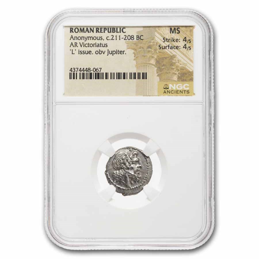 Roman Rep. AR Victoriatus Jupiter (211-208 BC) MS NGC (Cr-97a/1b)