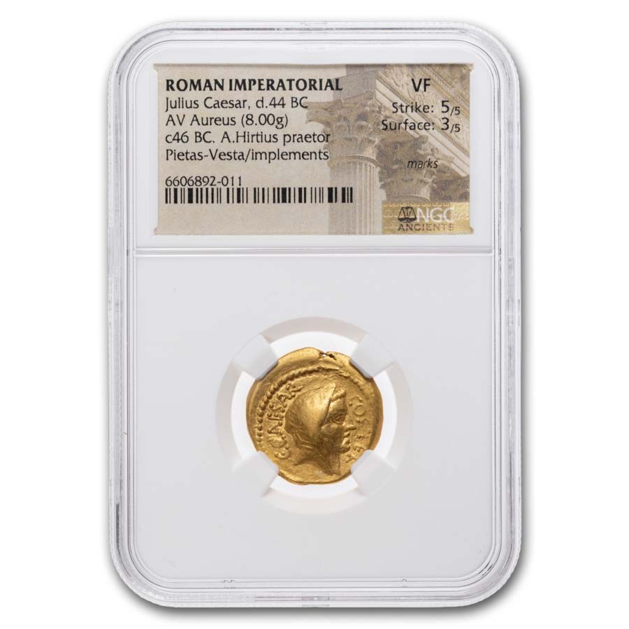 Roman Rep. Gold Aureus Julius Caesar (44 BC) VF NGC (Cr-466/1)