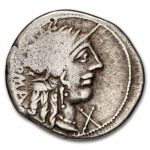 Roman Rep. Silver Denarius M. Fannius (123 BC) Ch Fine (Cr-275/1)
