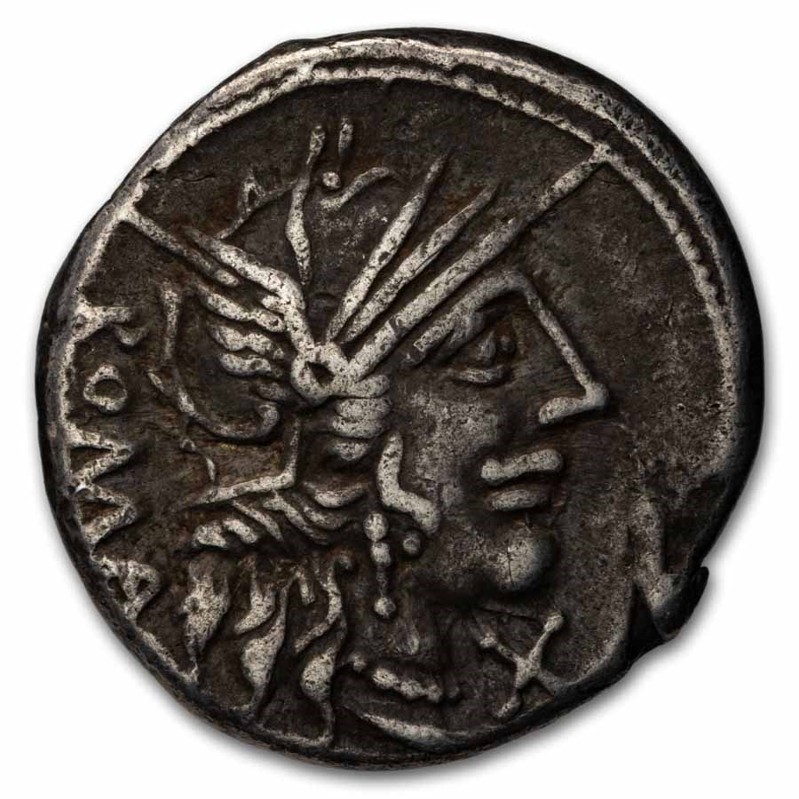Roman Rep. Silver Denarius M. Fannius (123 BC) VF (Cr-275/1)
