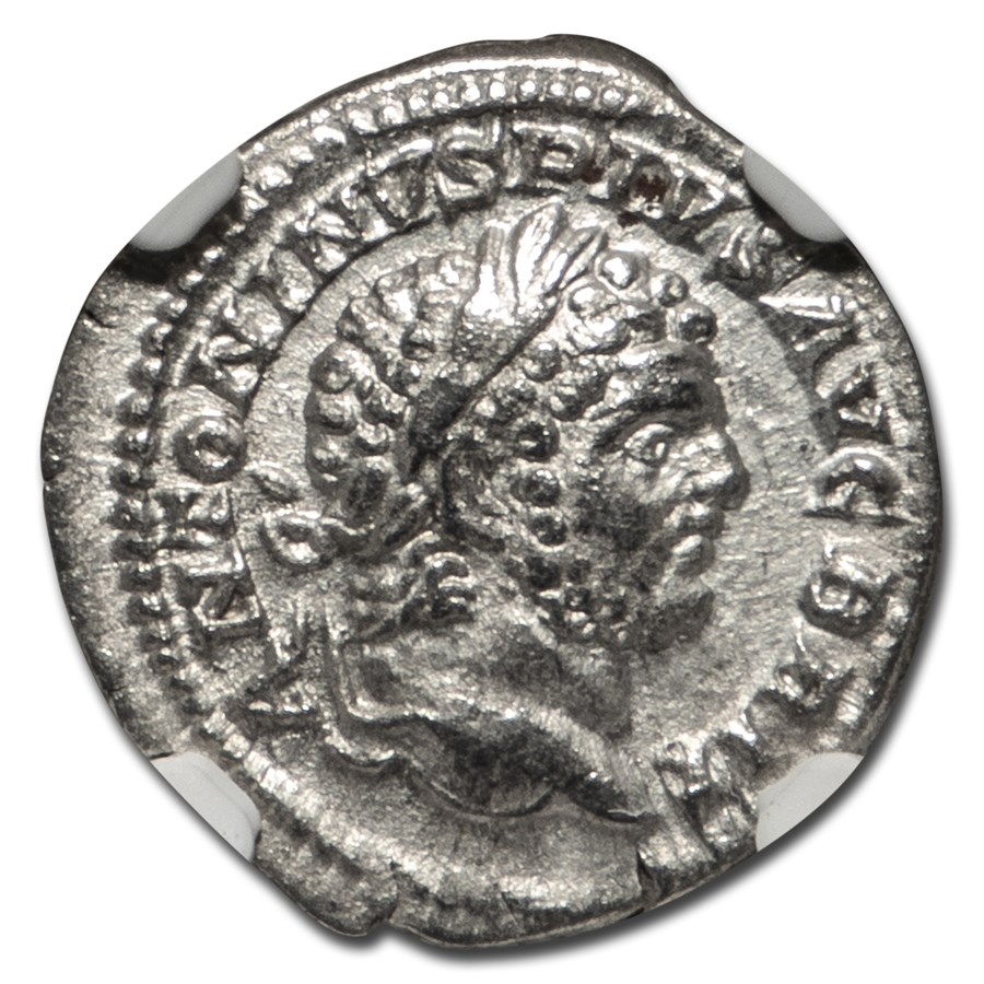 Roman Silver Denarius Emperor Caracalla (198-217 AD) XF NGC