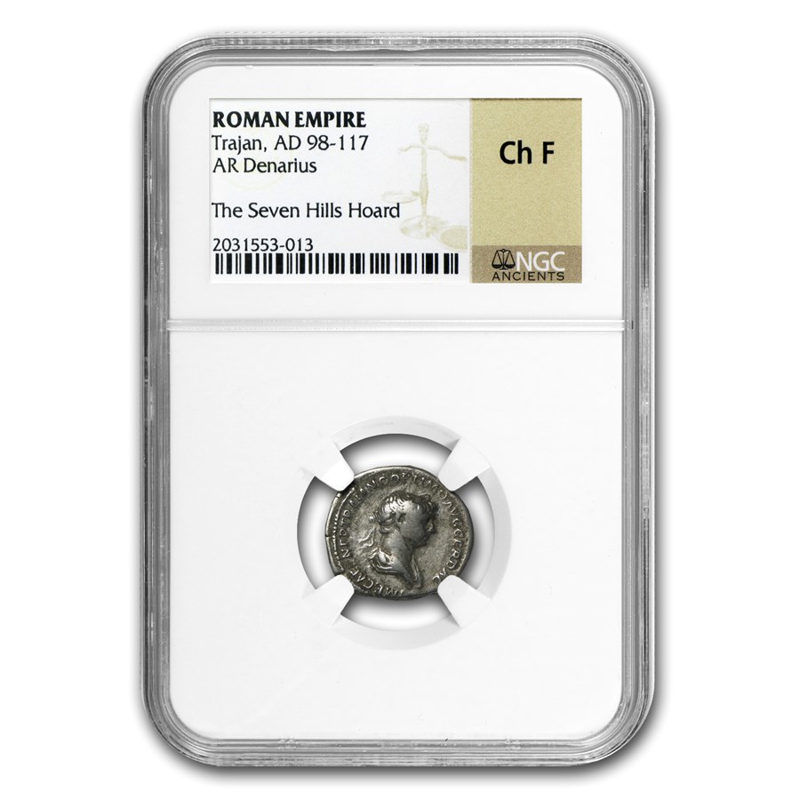 Roman Silver Denarius Emperor Trajan (98-117 AD) Ch-F NGC