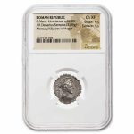 Roman Silver Denarius Serratus Winged Mercury (82 BC) Ch XF