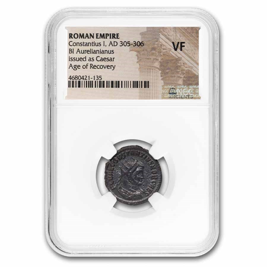 Roman Silvered Aurelianianus Emp Constantius I 305-306 AD VF NGC