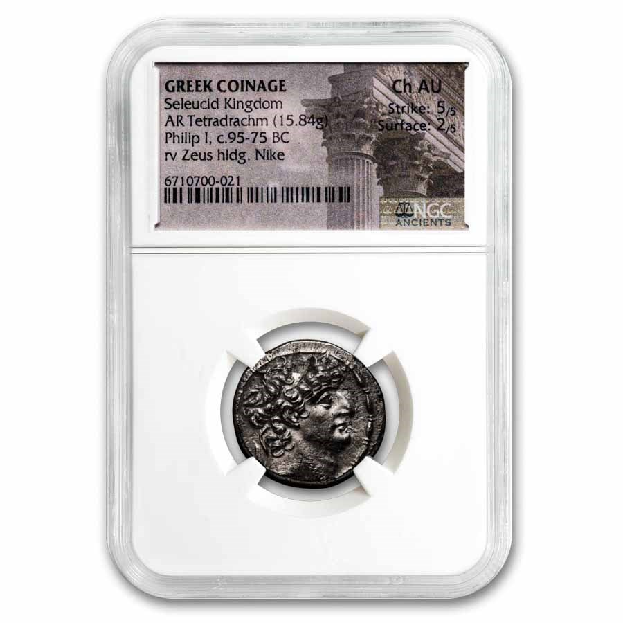 Seleucid Philip I Silver Tetradrachm (95-75 BC) CH AU NGC 5/2