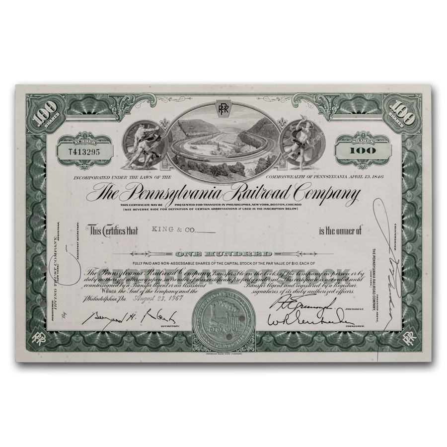 The Pennsylvania Railroad Company Stock Certificate (Green)