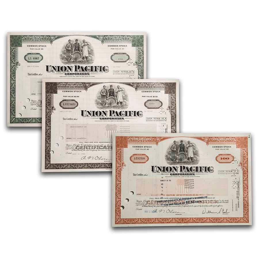 Union Pacific Corporation Stock Certificate - Set of 3